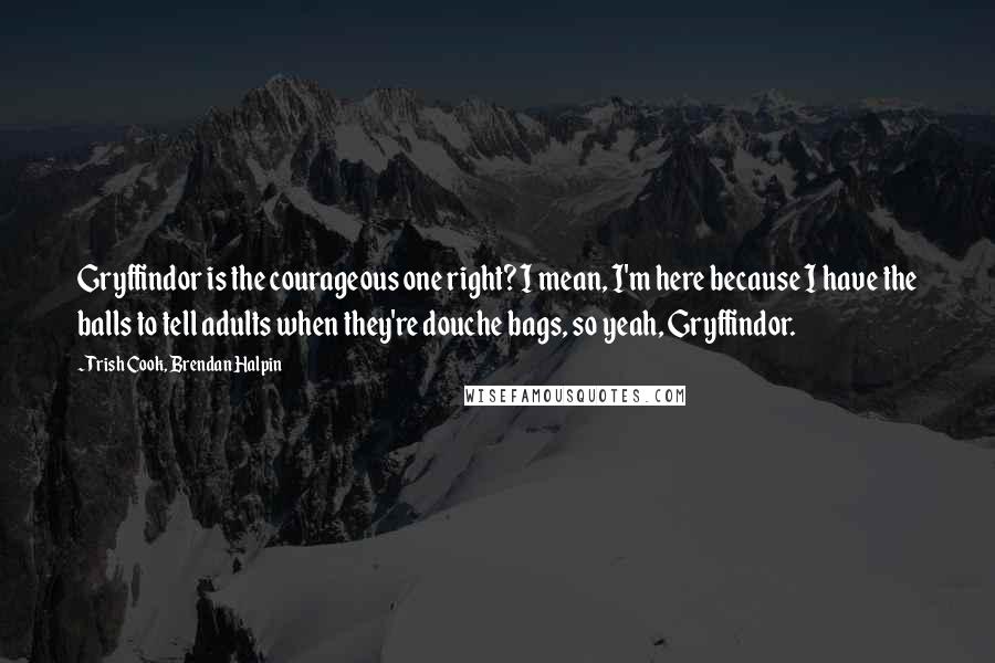 Trish Cook, Brendan Halpin Quotes: Gryffindor is the courageous one right? I mean, I'm here because I have the balls to tell adults when they're douche bags, so yeah, Gryffindor.