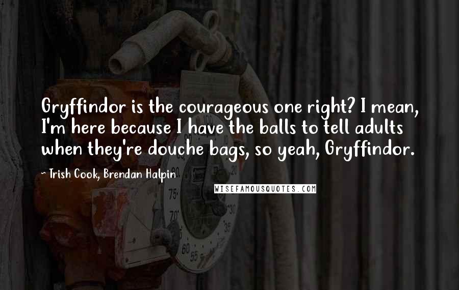 Trish Cook, Brendan Halpin Quotes: Gryffindor is the courageous one right? I mean, I'm here because I have the balls to tell adults when they're douche bags, so yeah, Gryffindor.