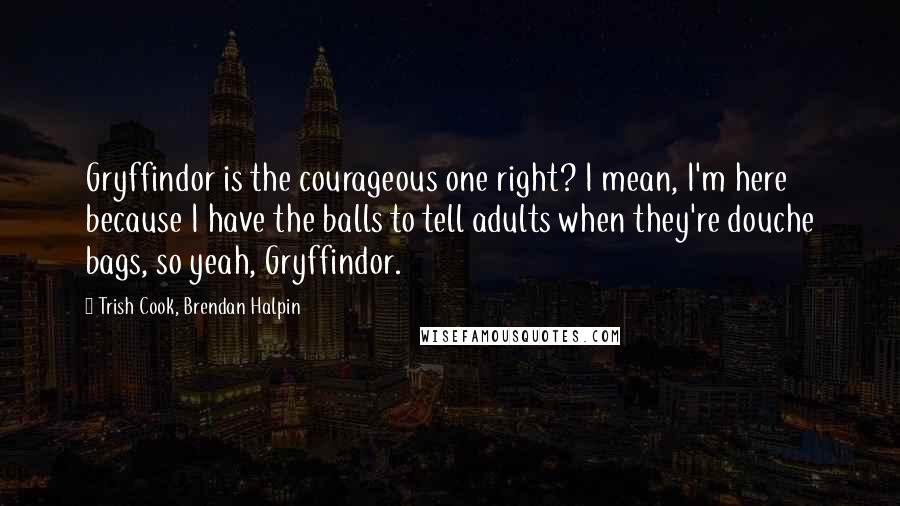 Trish Cook, Brendan Halpin Quotes: Gryffindor is the courageous one right? I mean, I'm here because I have the balls to tell adults when they're douche bags, so yeah, Gryffindor.