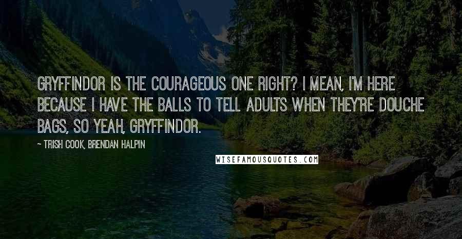 Trish Cook, Brendan Halpin Quotes: Gryffindor is the courageous one right? I mean, I'm here because I have the balls to tell adults when they're douche bags, so yeah, Gryffindor.