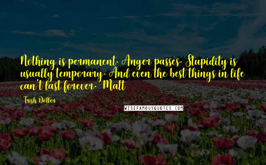 Trish Doller Quotes: Nothing is permanent. Anger passes. Stupidity is usually temporary. And even the best things in life can't last forever. ~Matt