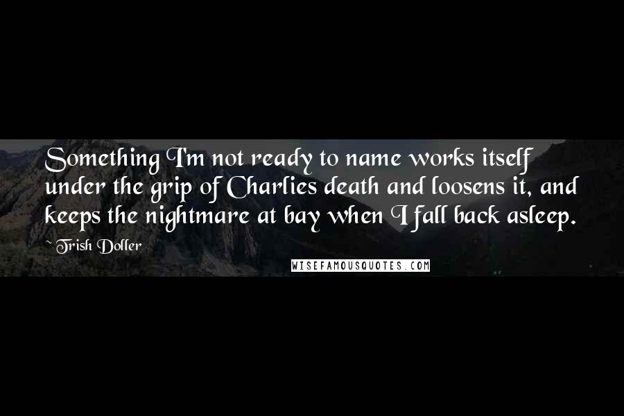 Trish Doller Quotes: Something I'm not ready to name works itself under the grip of Charlies death and loosens it, and keeps the nightmare at bay when I fall back asleep.