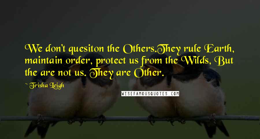 Trisha Leigh Quotes: We don't quesiton the Others.They rule Earth, maintain order, protect us from the Wilds, But the are not us. They are Other.