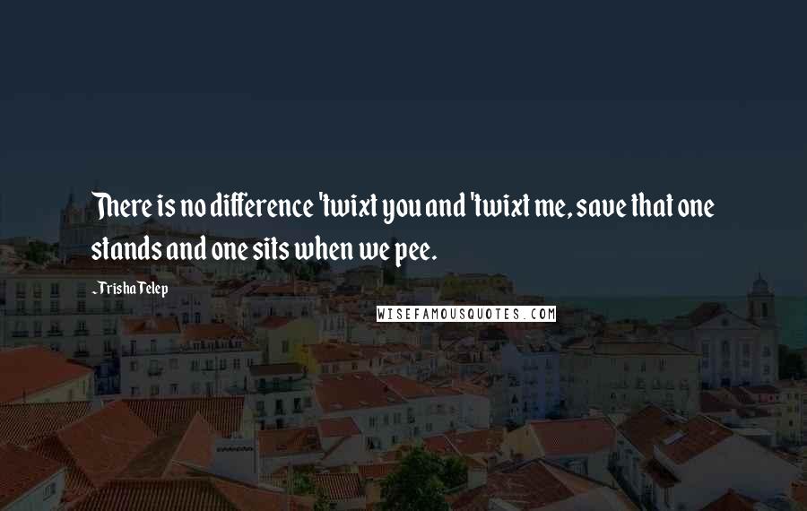 Trisha Telep Quotes: There is no difference 'twixt you and 'twixt me, save that one stands and one sits when we pee.