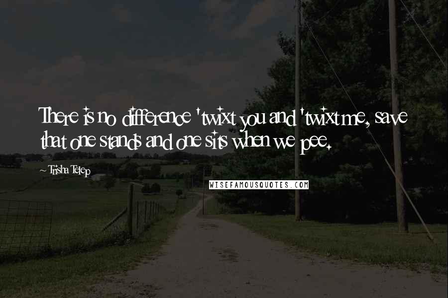 Trisha Telep Quotes: There is no difference 'twixt you and 'twixt me, save that one stands and one sits when we pee.