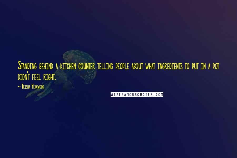 Trisha Yearwood Quotes: Standing behind a kitchen counter telling people about what ingredients to put in a pot didn't feel right.