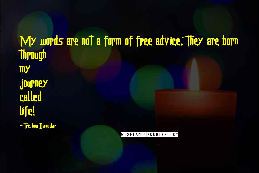 Trishna Damodar Quotes: My words are not a form of free advice. They are born through my journey called life!