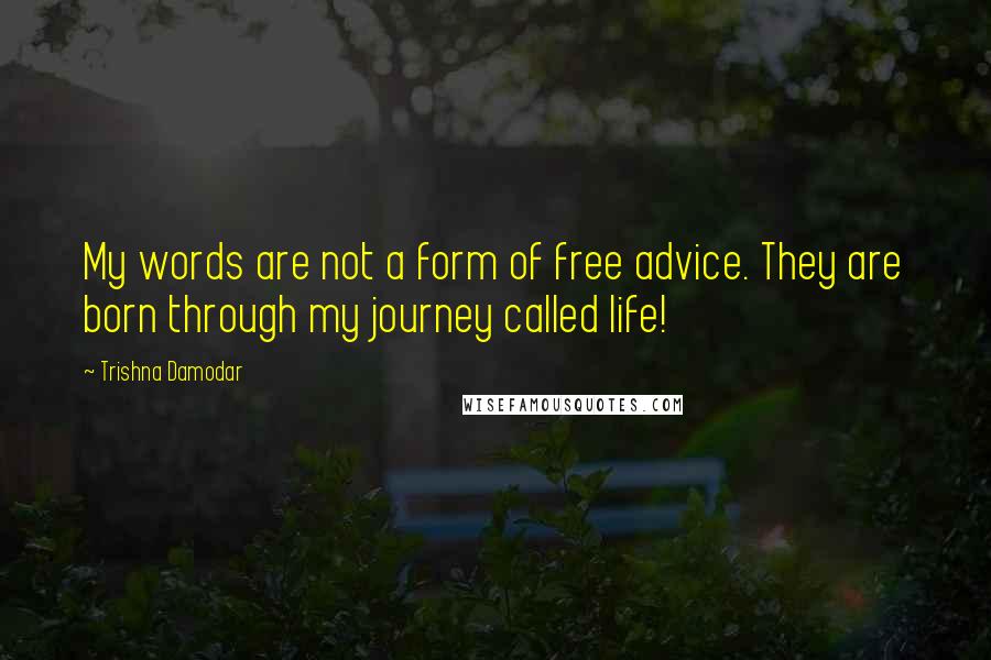 Trishna Damodar Quotes: My words are not a form of free advice. They are born through my journey called life!