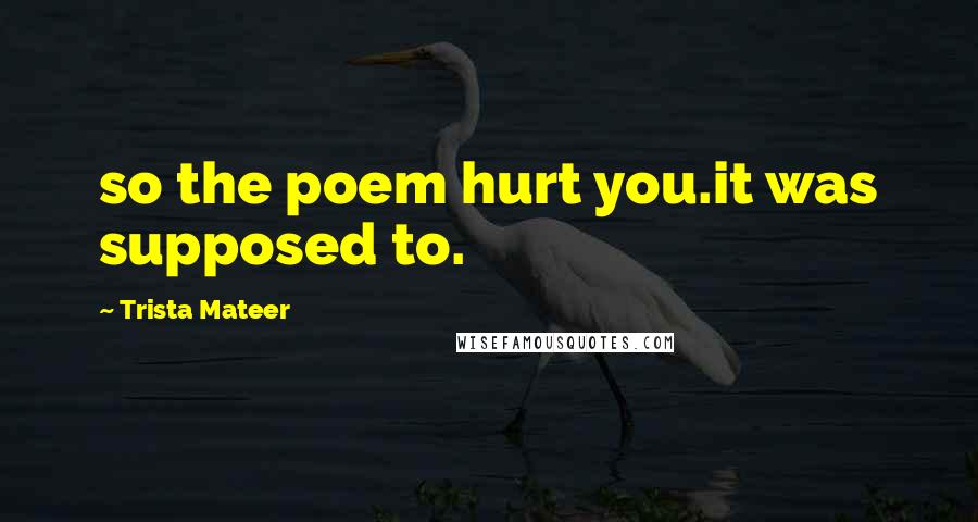 Trista Mateer Quotes: so the poem hurt you.it was supposed to.