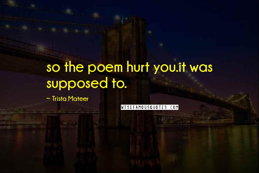 Trista Mateer Quotes: so the poem hurt you.it was supposed to.