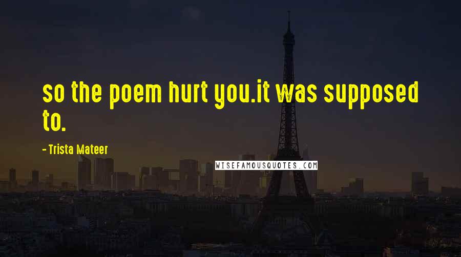 Trista Mateer Quotes: so the poem hurt you.it was supposed to.