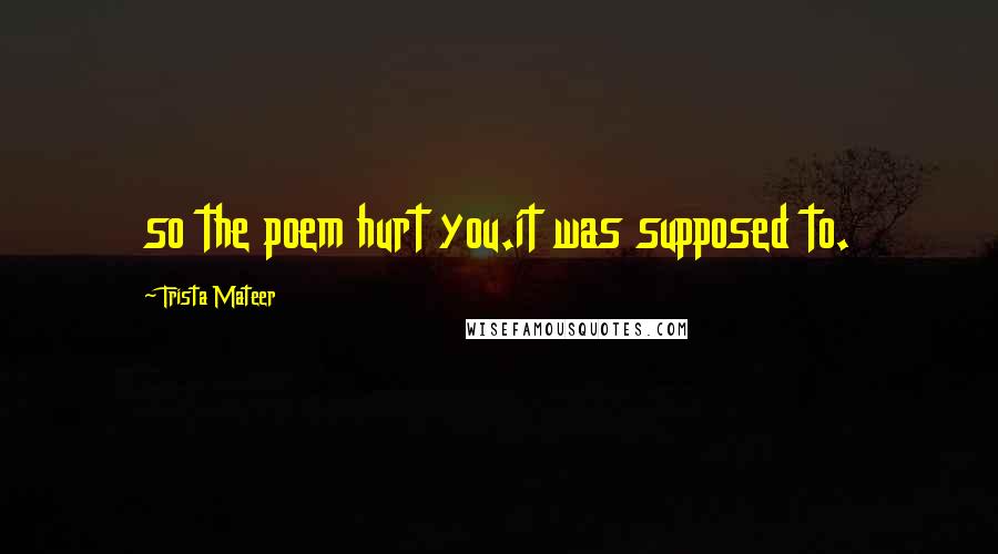 Trista Mateer Quotes: so the poem hurt you.it was supposed to.