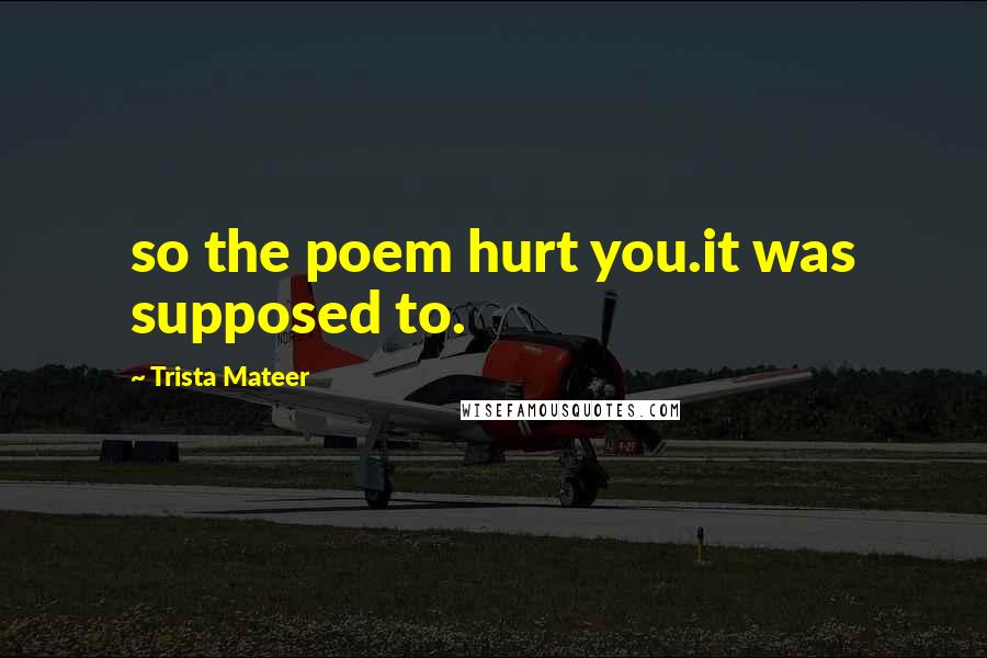 Trista Mateer Quotes: so the poem hurt you.it was supposed to.