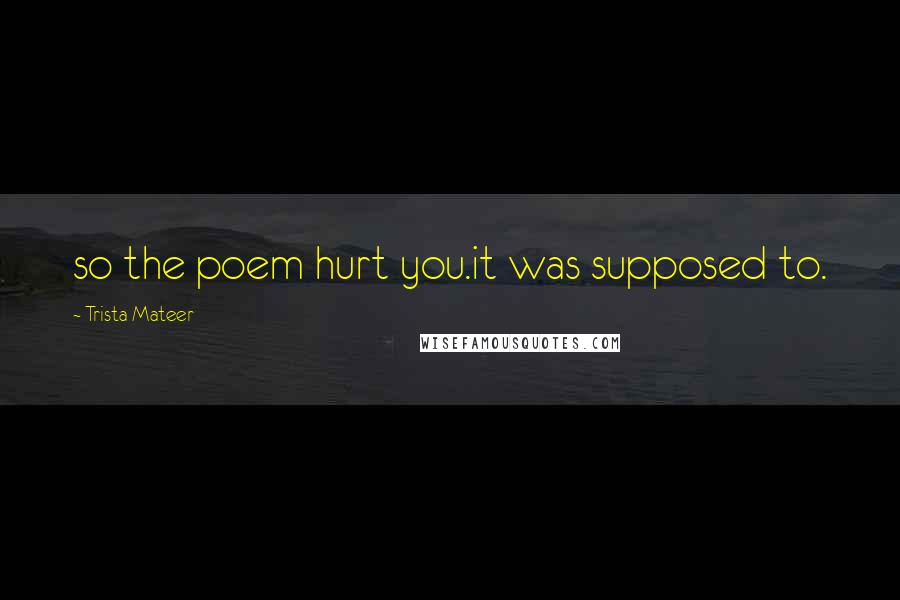 Trista Mateer Quotes: so the poem hurt you.it was supposed to.