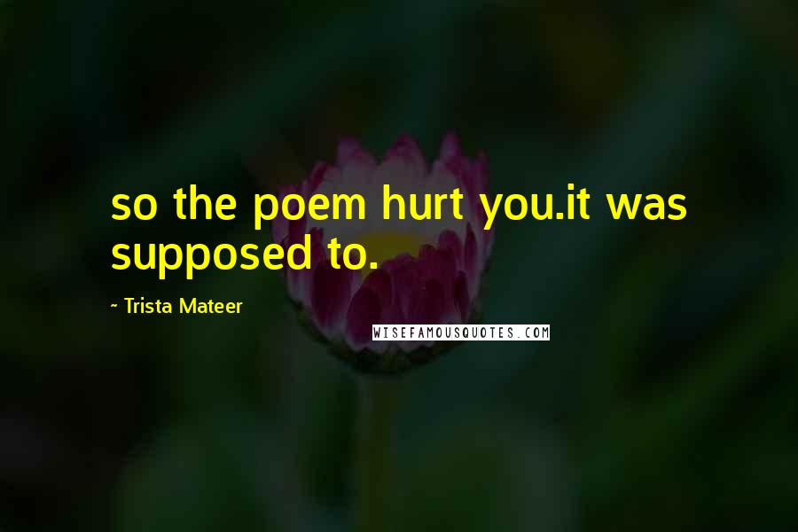 Trista Mateer Quotes: so the poem hurt you.it was supposed to.