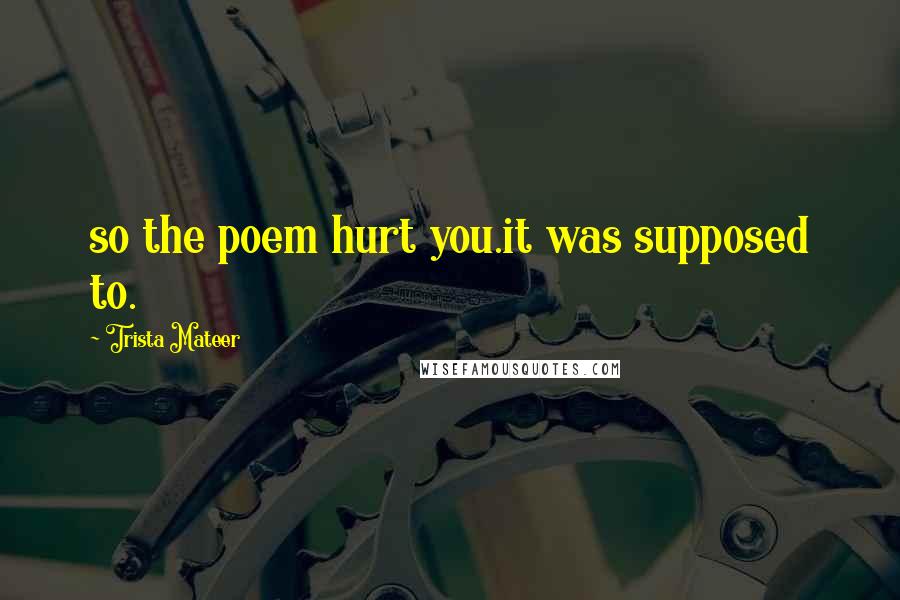 Trista Mateer Quotes: so the poem hurt you.it was supposed to.