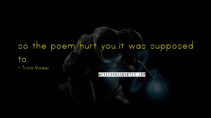 Trista Mateer Quotes: so the poem hurt you.it was supposed to.