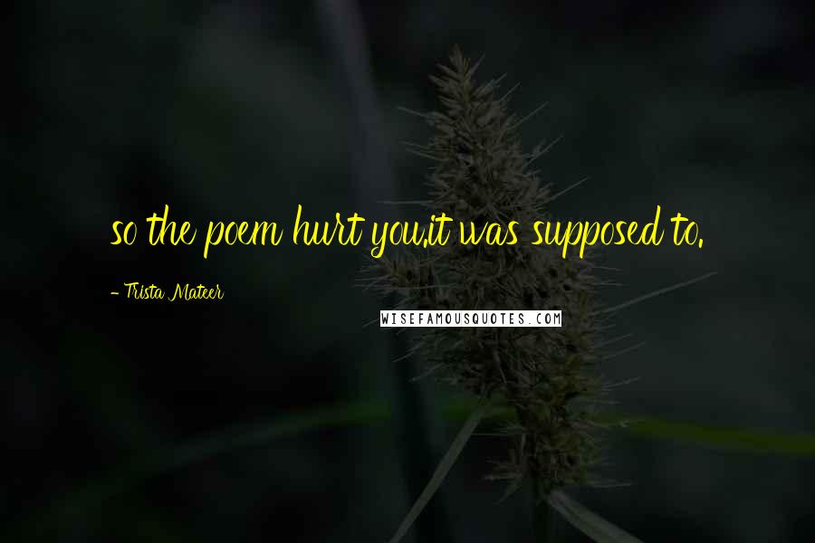 Trista Mateer Quotes: so the poem hurt you.it was supposed to.