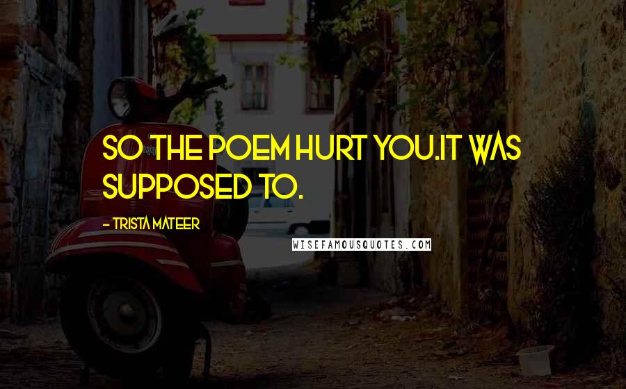 Trista Mateer Quotes: so the poem hurt you.it was supposed to.