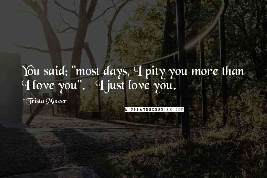 Trista Mateer Quotes: You said: "most days, I pity you more than I love you".   I just love you.