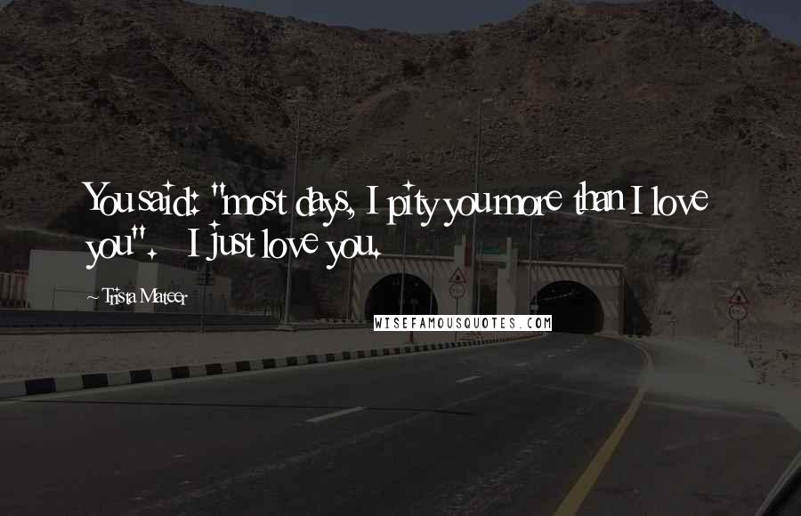 Trista Mateer Quotes: You said: "most days, I pity you more than I love you".   I just love you.