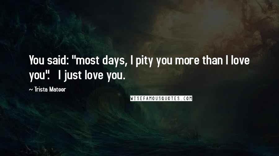 Trista Mateer Quotes: You said: "most days, I pity you more than I love you".   I just love you.