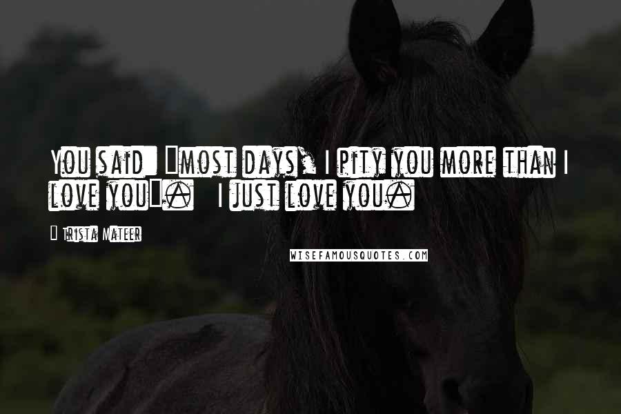 Trista Mateer Quotes: You said: "most days, I pity you more than I love you".   I just love you.