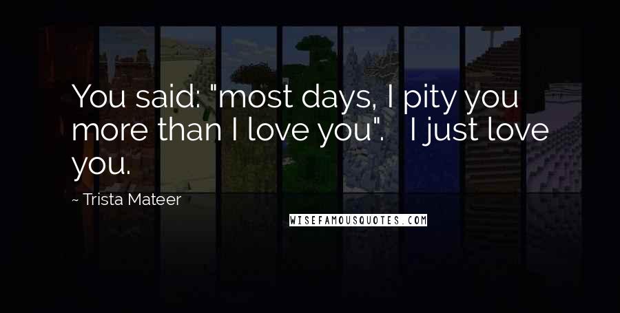Trista Mateer Quotes: You said: "most days, I pity you more than I love you".   I just love you.