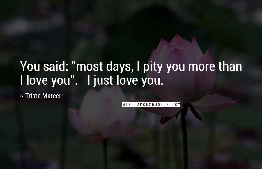 Trista Mateer Quotes: You said: "most days, I pity you more than I love you".   I just love you.