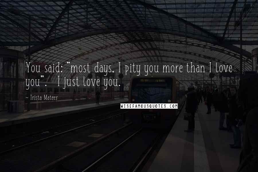 Trista Mateer Quotes: You said: "most days, I pity you more than I love you".   I just love you.