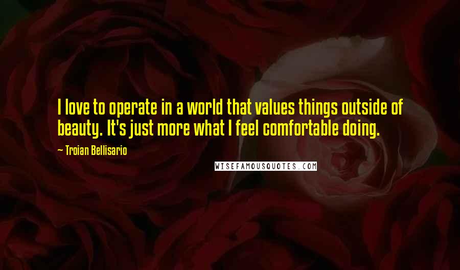 Troian Bellisario Quotes: I love to operate in a world that values things outside of beauty. It's just more what I feel comfortable doing.