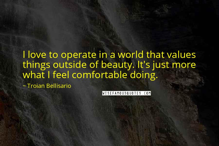 Troian Bellisario Quotes: I love to operate in a world that values things outside of beauty. It's just more what I feel comfortable doing.