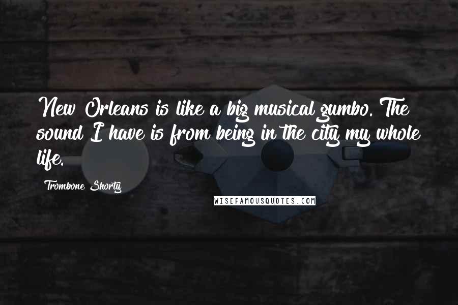 Trombone Shorty Quotes: New Orleans is like a big musical gumbo. The sound I have is from being in the city my whole life.