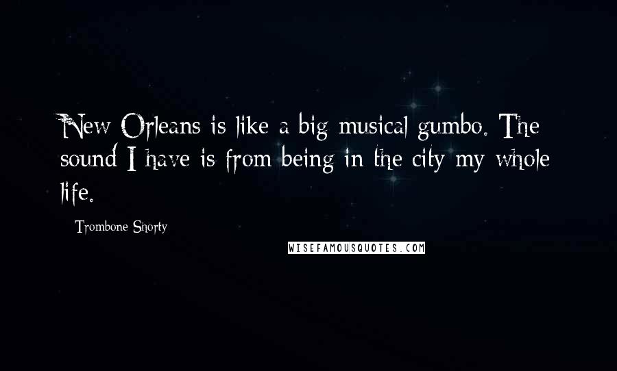 Trombone Shorty Quotes: New Orleans is like a big musical gumbo. The sound I have is from being in the city my whole life.