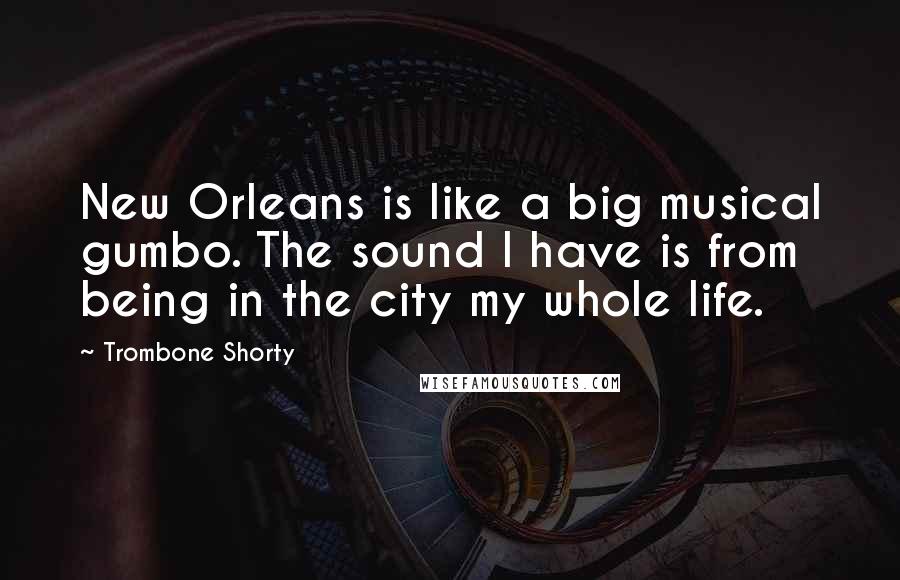 Trombone Shorty Quotes: New Orleans is like a big musical gumbo. The sound I have is from being in the city my whole life.