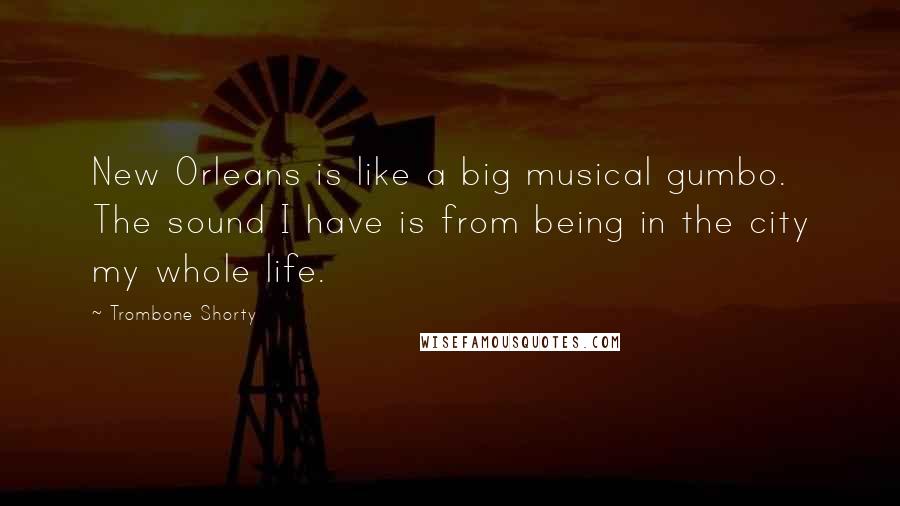 Trombone Shorty Quotes: New Orleans is like a big musical gumbo. The sound I have is from being in the city my whole life.
