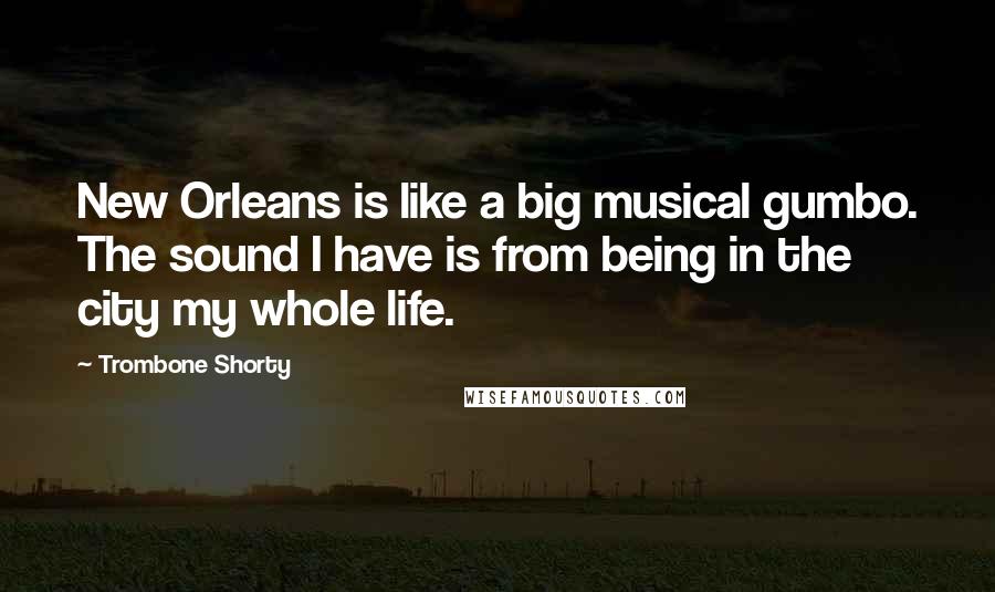 Trombone Shorty Quotes: New Orleans is like a big musical gumbo. The sound I have is from being in the city my whole life.