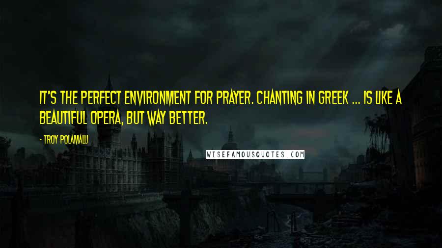 Troy Polamalu Quotes: It's the perfect environment for prayer. Chanting in Greek ... is like a beautiful opera, but way better.