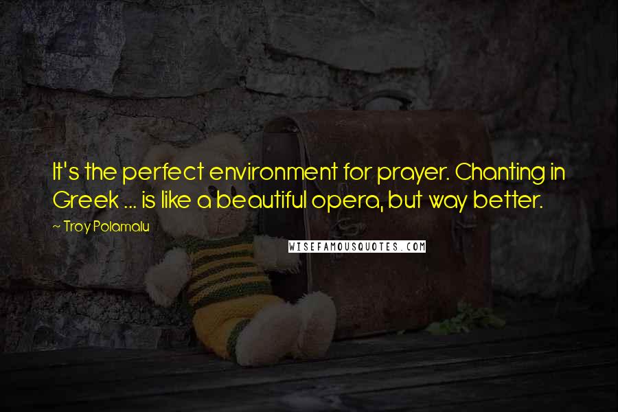 Troy Polamalu Quotes: It's the perfect environment for prayer. Chanting in Greek ... is like a beautiful opera, but way better.