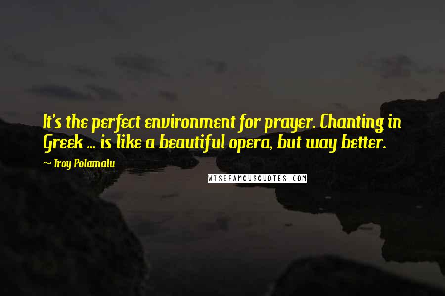 Troy Polamalu Quotes: It's the perfect environment for prayer. Chanting in Greek ... is like a beautiful opera, but way better.
