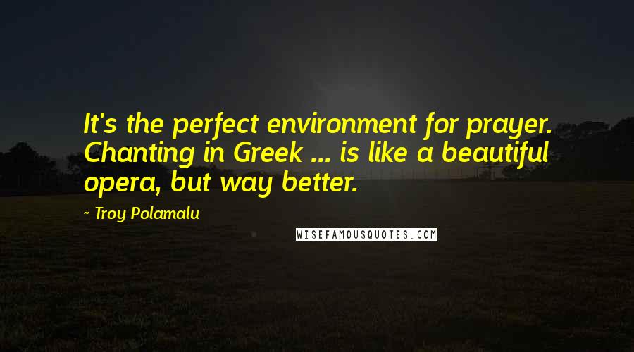 Troy Polamalu Quotes: It's the perfect environment for prayer. Chanting in Greek ... is like a beautiful opera, but way better.