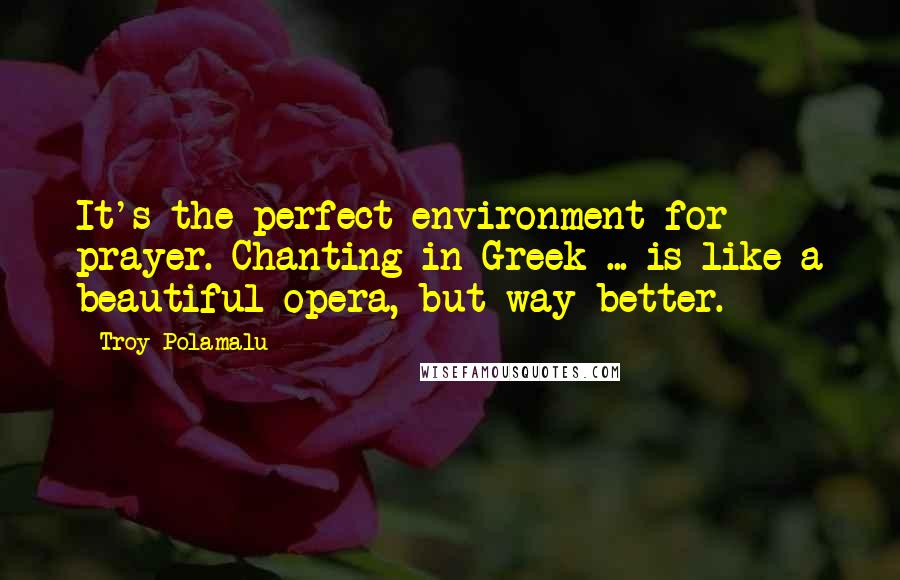 Troy Polamalu Quotes: It's the perfect environment for prayer. Chanting in Greek ... is like a beautiful opera, but way better.