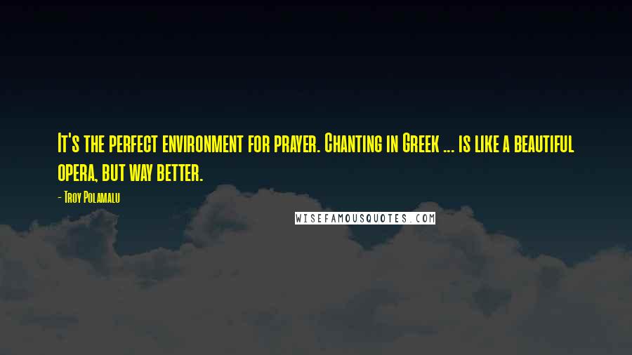 Troy Polamalu Quotes: It's the perfect environment for prayer. Chanting in Greek ... is like a beautiful opera, but way better.