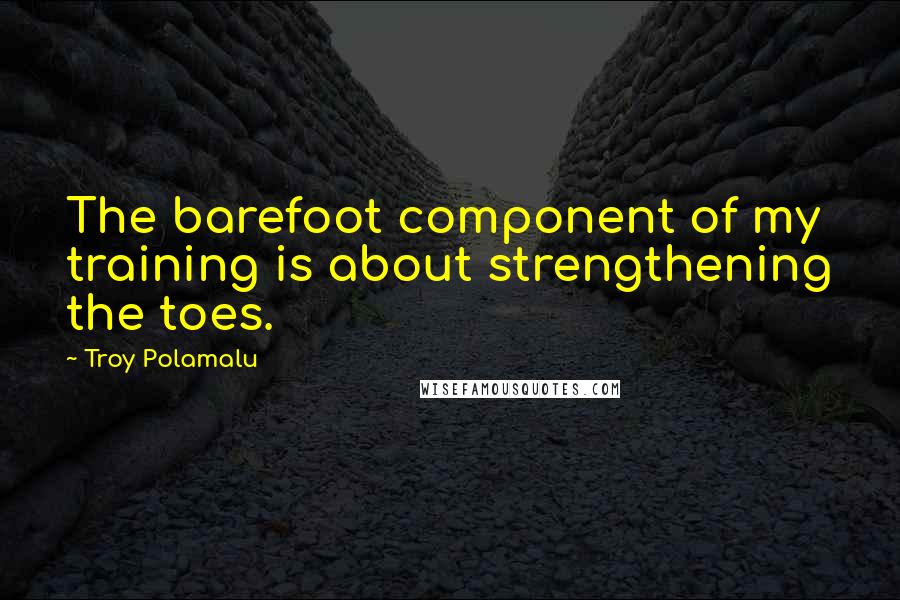 Troy Polamalu Quotes: The barefoot component of my training is about strengthening the toes.