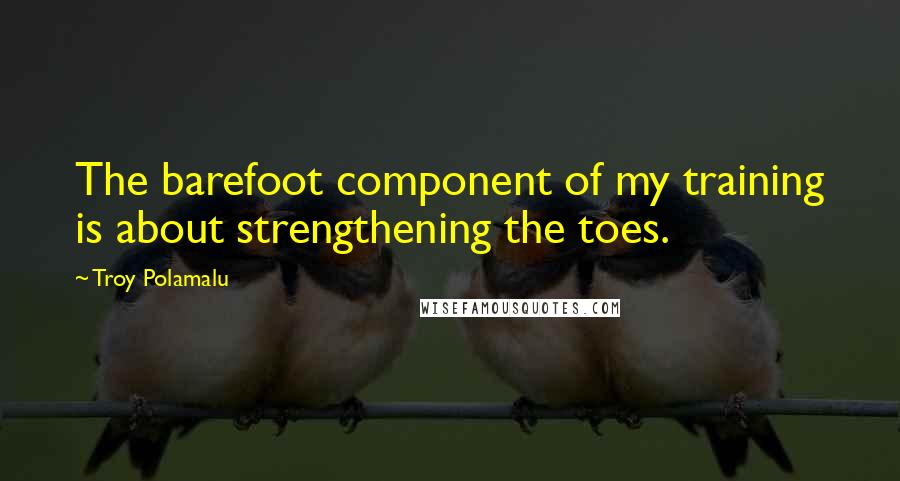 Troy Polamalu Quotes: The barefoot component of my training is about strengthening the toes.