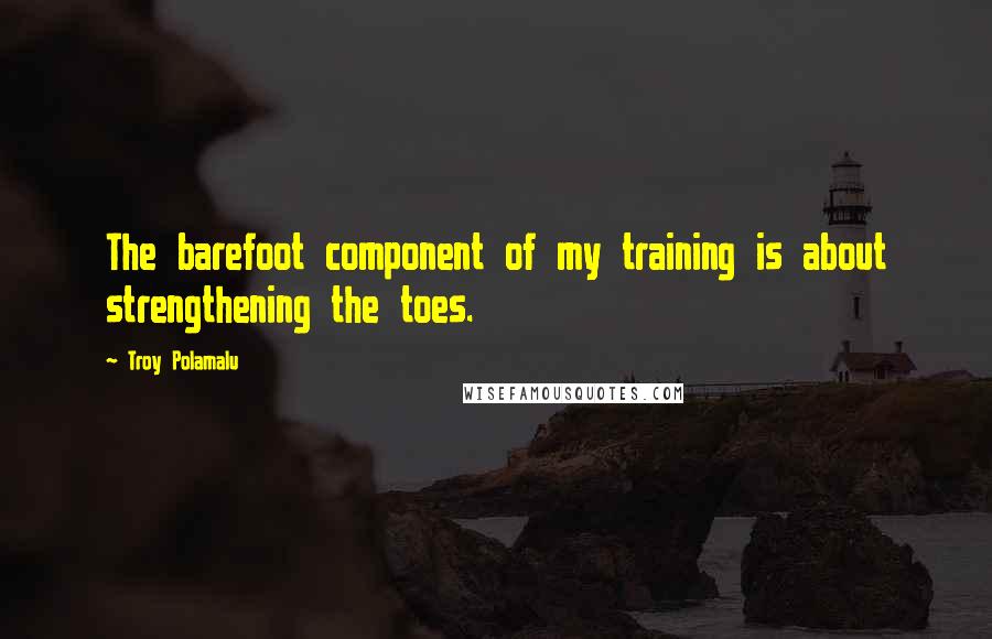 Troy Polamalu Quotes: The barefoot component of my training is about strengthening the toes.