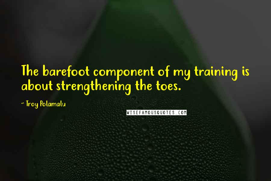 Troy Polamalu Quotes: The barefoot component of my training is about strengthening the toes.