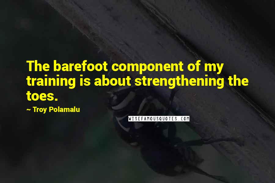 Troy Polamalu Quotes: The barefoot component of my training is about strengthening the toes.