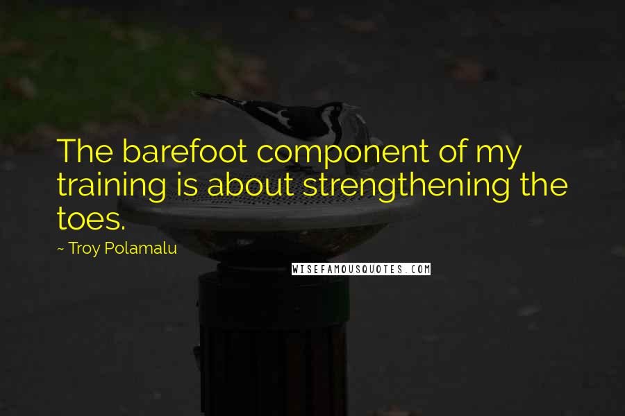 Troy Polamalu Quotes: The barefoot component of my training is about strengthening the toes.