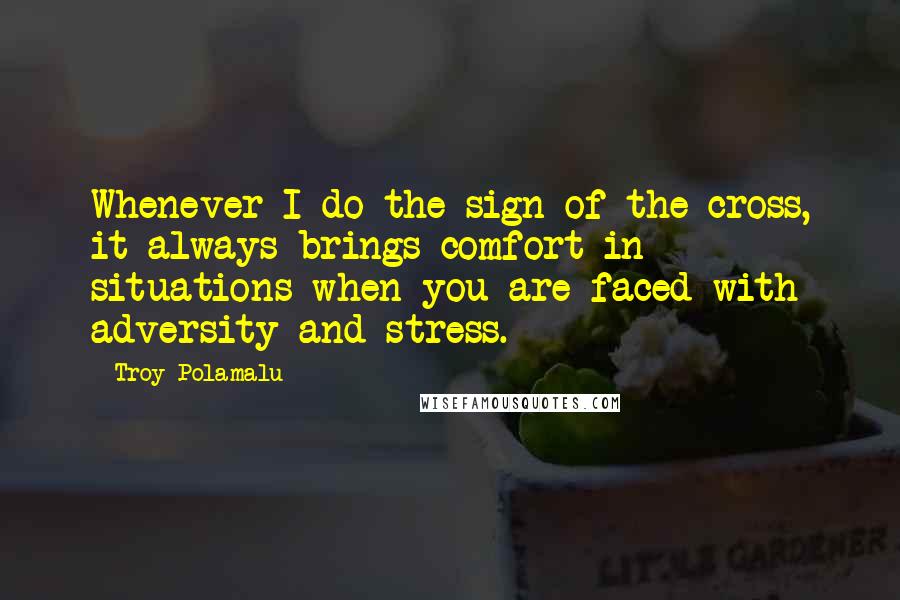 Troy Polamalu Quotes: Whenever I do the sign of the cross, it always brings comfort in situations when you are faced with adversity and stress.